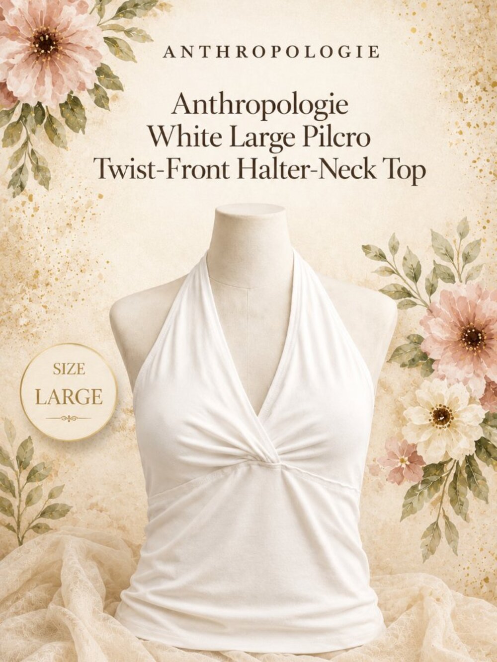 Anthro Pilcro Halter Top White Twist Front Stretch Blouse Large NWT